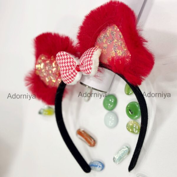 Furry Cat Ear Headband with Bow Accent