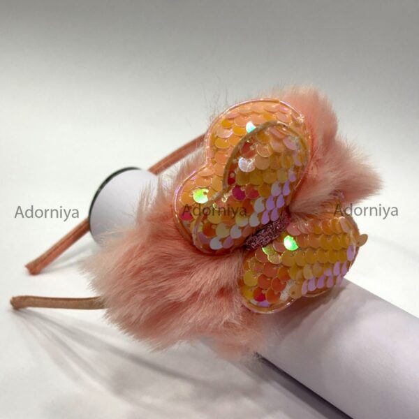 Sequin Butterfly Headband with Faux Fur Accents