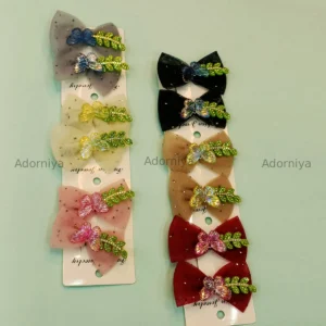 Butterfly Bow Hair Clips with Leaf Embellishments All