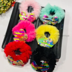 Fluffy Hair Scrunchie with Sequin Bow