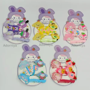 Cute Cartoon Hair Accessories Set for Kids - Includes Hair Clips, Hair Ties & Comb