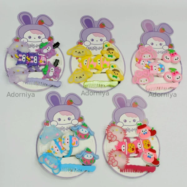Cute Cartoon Hair Accessories Set for Kids - Includes Hair Clips, Hair Ties & Comb