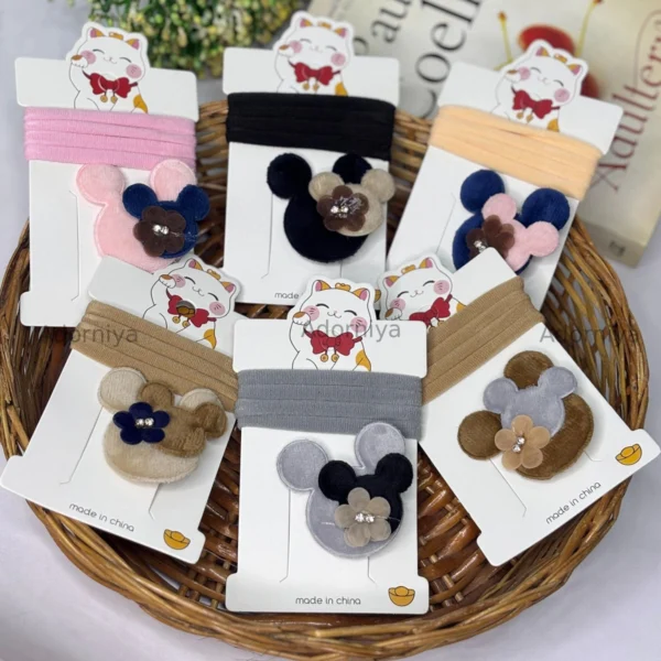 🧸 Cute Velvet Mickey Shape Hair Ties for Girls