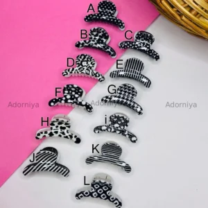 Black & White Printed Mini Hair Claw Clip