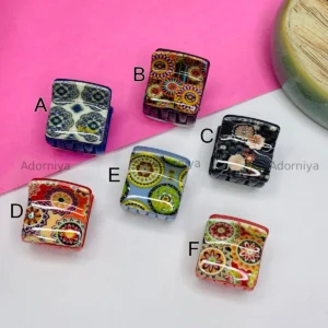 Patterned Mini Square Hair Claws