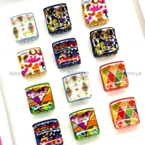 Printed Square Mini Hair Claw Clip