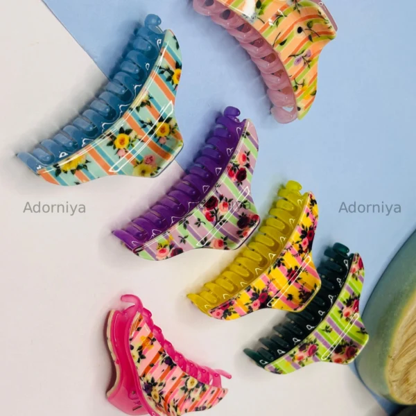 Striped Floral Hair Claw Clip