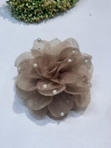 pearl flower hair clip for women beige organza floral hair claw