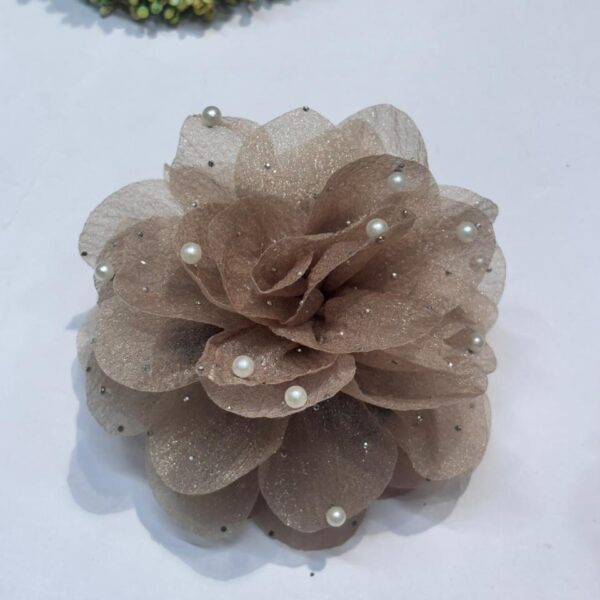 pearl flower hair clip for women beige organza floral hair claw