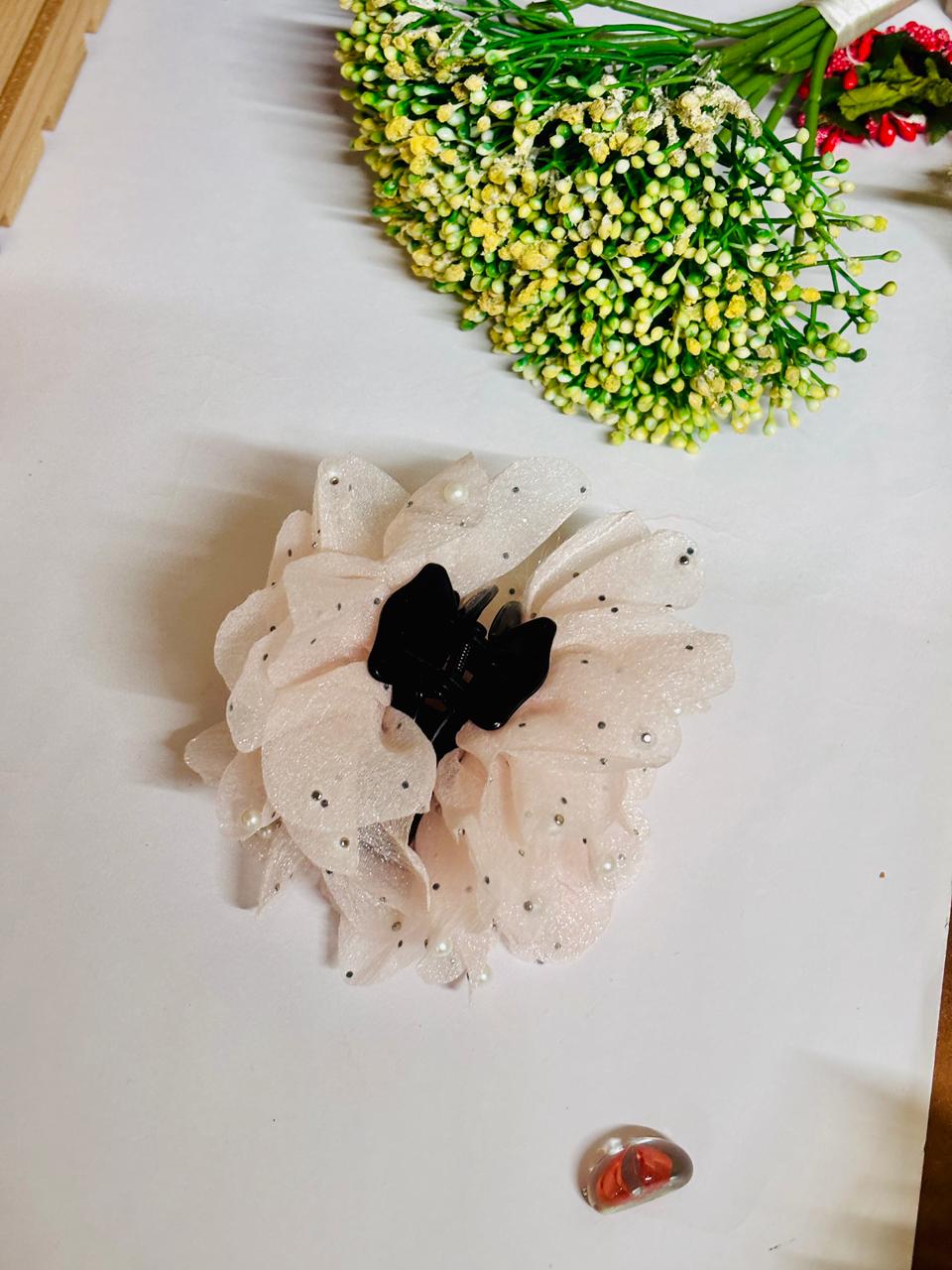 pearl flower hair clip for women peach